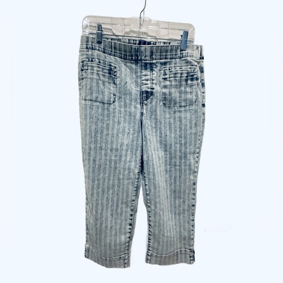 Westbound Blue Striped Denim Crop Pants 8p - Picture 1 of 5